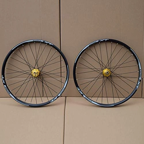 Roues VTT : PASAK Léger VTT Jeu de Roues 32 Trous □□ 26" / 27.5" / 29" Roue de Bicyclette Set Frein à Disque à dégagement Rapide d'or Tambour moyeu (Roue Avant + Roue arrière) (Color : Gold hub Drum, Size : 26")