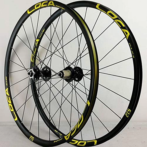 Roues VTT : R35 Mountain Bike Quick Release 26"Jeu de Roues / 27.5" / 29" 24 Trous 4 Roulement Frein à Disque 7-12 Speed ​​Six Griffes Tour de Base Noire Tambour + Gold Marque déposée (A Paire de Roues)