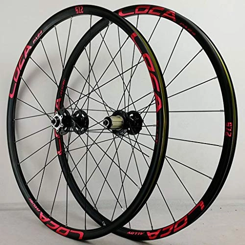 Roues VTT : R35 Mountain Bike Quick Release 26"Jeu de Roues / 27.5" / 29" 24 Trous 4 Roulement Frein à Disque 7-12 Speed ​​Six Griffes Tour de Base Noire Tambour + Rouge Marque (A Paire de Roues)