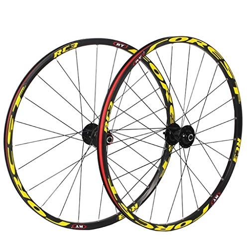 Roues VTT : Roues De Vélo De Montagne Roues De Vélo De 26 Pouces Double Paroi De Frein À Disque En Alliage À Dégagement Rapide 24H Support 7 / 8 / 9 / 10 / 11 Vitesse Volant ( Color : Black yellow wheel , Size : 27.5in )