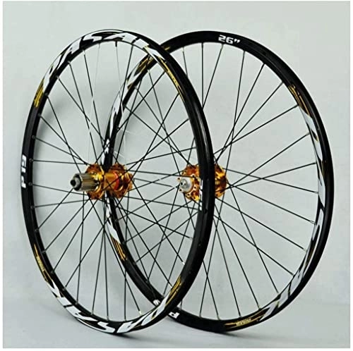 Roues VTT : UPVPTK Set de Roue vélo 26 / 27.5 / 29 Pouces, Jantes à Double paroi Cassette Frein à Disque roulement scellé QR 7-11 Roues de vélo de Montagne de Vitesse Wheels (Color : Gold, Size : 26inch)