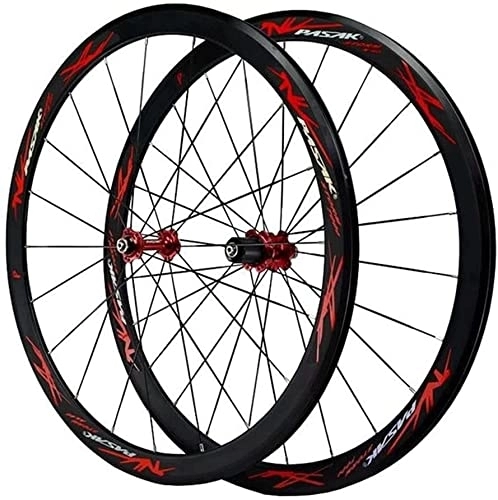 Roues VTT : UPVPTK Wheelset 700C, Roues de vélo de Roue en Fibre de Carbone 40mm Mate de 20mm Largeur Convenable 7-12 Vitesses QR Wheelset de vélo de Montagne Wheels (Color : Red hub Red, Size : 700C)