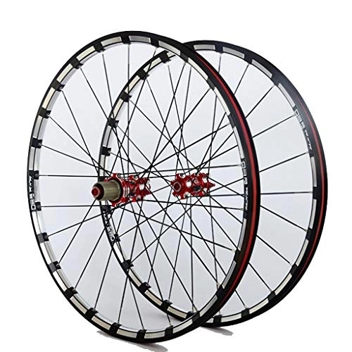 Roues VTT : WCS Vélo de Montagne Jeu de Roues 26 Pouces 27, 5 Pouces Poids léger Jeu de Roues de vélo Hybride 700c Accessoire vélo Paire de Roues en Alliage 9-11 Vitesses 24 Trous (Color : Red, Size : 26inch)