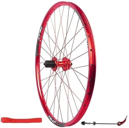 Roues VTT : Wheelset VTT Roue arrière à vélo de 26 Pouces, QR 32H for Le vélo de Montagne à Double paroi à Double Jante Disc Card de Frein de Frein 7-11 Speed Road Wheel (Color : Red)