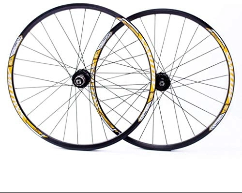 Roues VTT : ZHUYU 26" Mountain Bike Wheel Set, Double Alliage Mur VTT Vélo Roue série 28H Disque Freins 8 9 10 Vitesses Hub roulements étanches (Color : Yellow, Size : 26inch)
