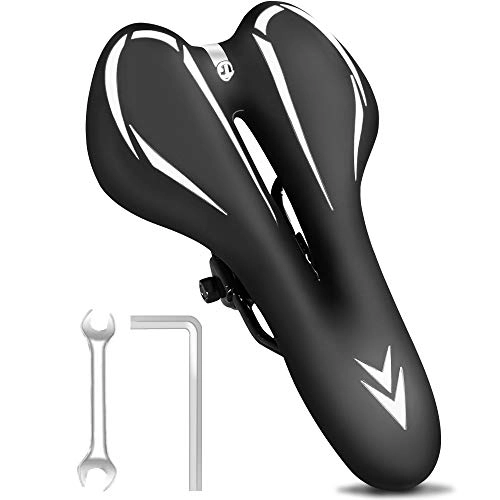 Sièges VTT : GANZTON Selle de vélo en gel souple - Pour homme et femme - Mousse à mémoire de forme - Selle large et étanche - Pour homme et femme - Blanc