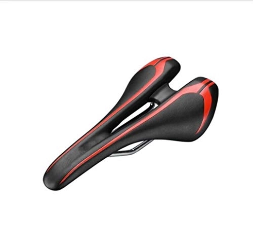 Sièges VTT : LLTT Selle De Vélo en Cuir Microfibre Usure Imperméable Résistance Creux Vent Vélo en Acier Coussin Siège VTT Movement (Color : Red Black)