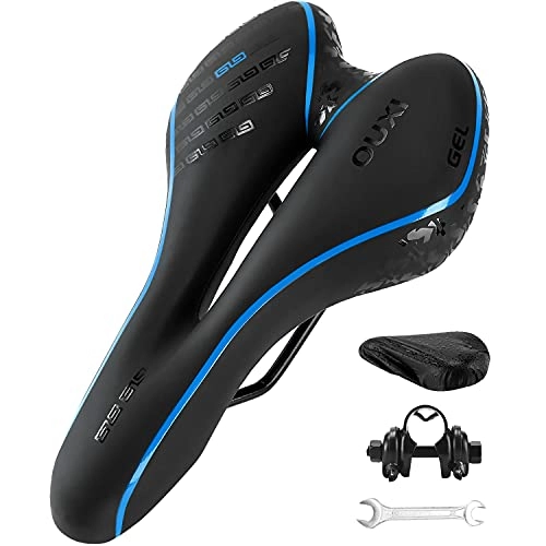 Sièges VTT : OUXI Selle de vélo en gel - Confortable - Creuse - Ergonomique - Convient pour homme et femme - VTT - Vélo de course - VTT - Vélo d'appartement - City Dirt E - Bleu