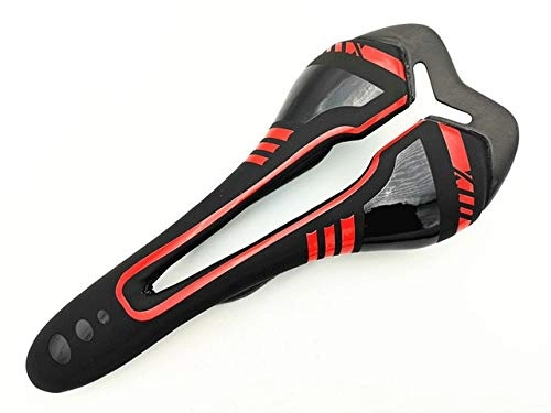 Sièges VTT : RGWHDD Selle VTT Selle Fibre de Carbone Ultra Léger Respirant Vélo Selle Vélo Coussin de Selle en Cuir Route Vélo Route   Noir et Rouge