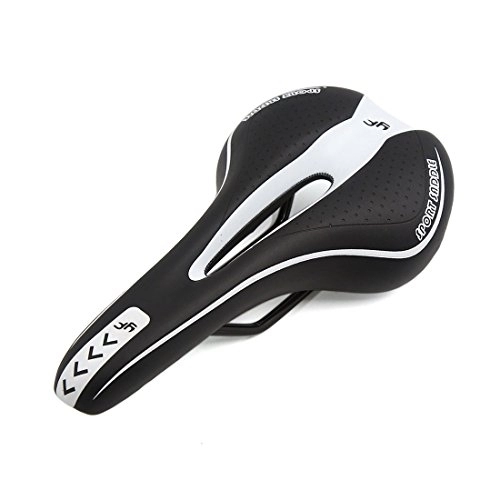 Sièges VTT : Ruilogod Noir Blanc Faux cuir Moyen creux cycliste Route VTT Sport Seat selle de vélo