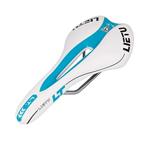 Sièges VTT : Selle de vélo Ergonomique VTT VTT Vélo Perforé SIÈGE Coussin Coussin PU Cuir PU Texture Acier Cycle Cycle Cycle (Color : White Blue)