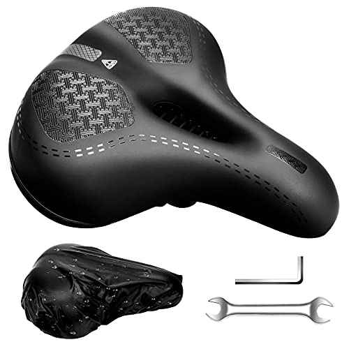 Sièges VTT : Selle de Vélo, QXMCOV Selle de Velo Gel Ultra Confortable Ergonomique, Siège de Vélo en Cuir Respirante avec Housse Étanche et Outils pour VTT / Bicyclette / Vélo de Route / Vélo de Montagne (Black)