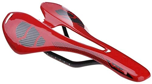 Sièges VTT : Selle vélo en Fibre de Carbone 3K Brillant Poids léger VTT VTT Vélo de Route Selle Rouge Route Carbone Selle