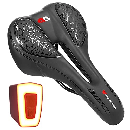 Sièges VTT : SHUAIGUO Coussin de selle de vélo rembourré avec feu arrière LED rechargeable amovible pour hommes femmes VTT vélo de route de montagne cyclisme