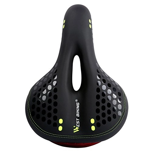 Sièges VTT : Vlo Selle avec feu arrire Thicken Widen VTT Vlo Selles Doux Confortable vlo Creux Faire du vlo Selle Widen Black Green