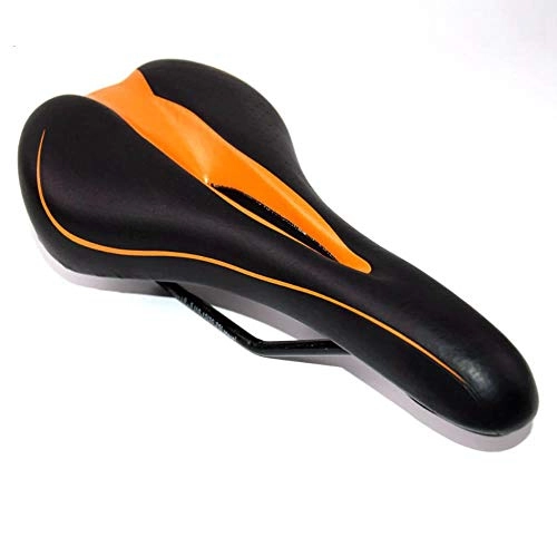 Sièges VTT : WOOAI VTT Vélo Selle Mountain Road Creux Selle de vélo Coussin Souple Selle PU Cuir Noir Couleur Orange