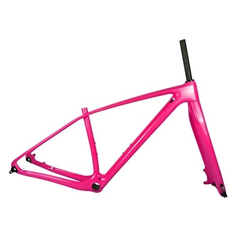 Cuadros de bicicleta de montaña : Marco de MTB de Carbono Completo y Tenedor Marcos de Carbono de Bicicleta de montaña con 15 * 100 mm a través de los Auriculares de Las Horquillas del Eje (Color : Pink, Size : 29er 19inch Matte)