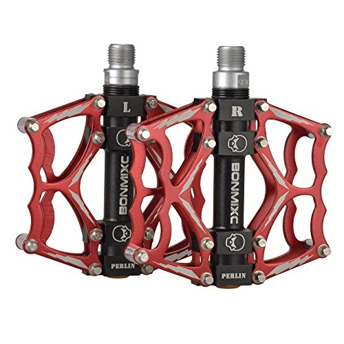 Pedales de bicicleta de montaña : BONMIXC Pedales de bicicleta de carretera planos sellados con cojinete Pedales de bicicleta 9 / 16 de aleación de aluminio BMX Pedales de bicicleta rojo