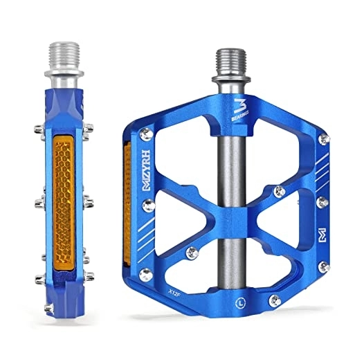 Pedales de bicicleta de montaña : MZYRH Pedales de bicicleta con reflectores, Pedales de bicicleta de montaña, Pedales ligeros de aleación de aluminio MTB 3 rodamientos sellados pedales de plataforma de bicicleta de 9 / 16 pulgadas BMX