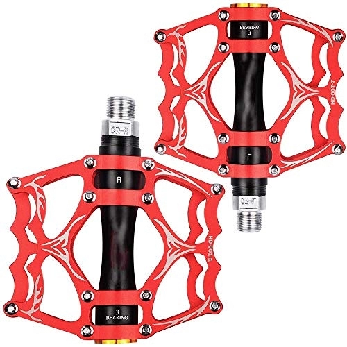 Pedales de bicicleta de montaña : Pedales de bicicleta MU para bicicleta, pedales de aluminio con sellado, pedales de bicicleta de montaña, 3 rodamientos compuestos 9 / 16, rojo