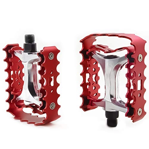 Pedales de bicicleta de montaña : ZTZ Pedales MTB Pedales de bicicleta de montaña 9 / 16 rodamientos sellados, aluminio antideslizante y duradero, pedales de plataforma de bicicleta ligeros para BMX MTB (rojo)