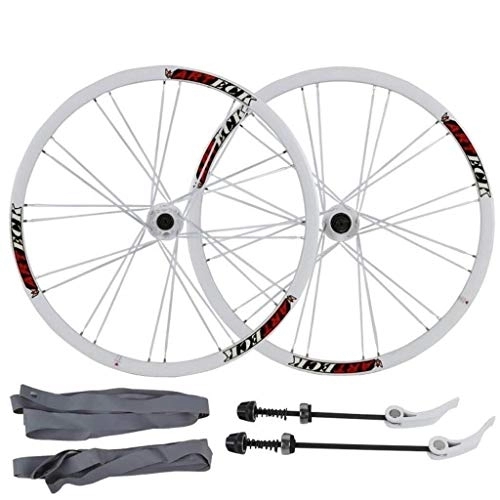 Ruedas de bicicleta de montaña : AINUO - Rueda de bicicleta de 26 pulgadas para bicicleta MTB de doble pared de aleación de freno de disco QR 7-10s delantero y trasero blanco (color: -)