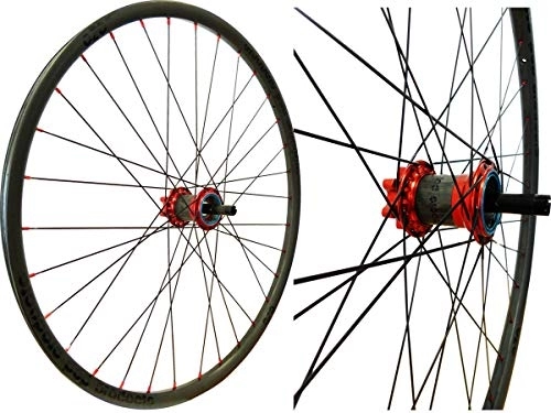 Ruedas de bicicleta de montaña : POP-Products MTB - Rueda trasera para bicicleta de montaña (carbono, 27, 5", 32 orificios), color rojo y negro