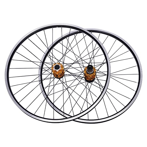 Ruedas de bicicleta de montaña : TESUGN Bicicleta de montaña de 29 pulgadas rueda delantera y trasera rueda a través del eje freno de disco bicicleta de carretera, llanta de aluminio, freno de disco MTB, juego de rueda dorada