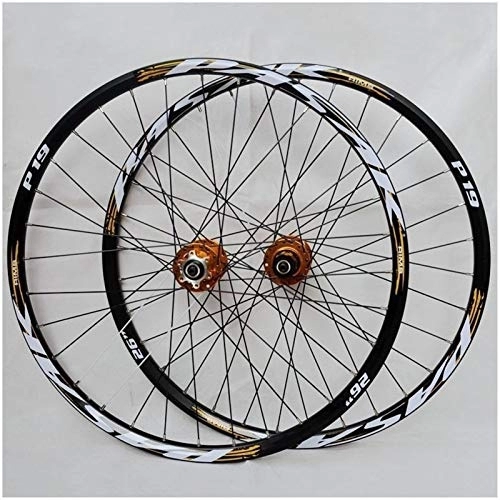 Ruedas de bicicleta de montaña : VPPV 26 / 27, 5 Pulgadas Ruedas de Bicicleta MTB, 29er Aleación Aluminio Freno Disco Híbrido / Borde Montaña para 7 / 8 / 9 / 10 / 11 Velocidades (Color : Gold, Size : 26INCH)