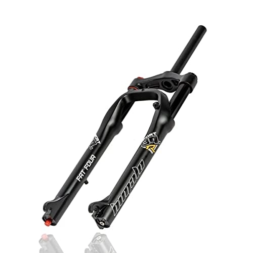 Tenedores de bicicleta de montaña : KLWEKJSD 26 X 4.0'' MTB Snow Beach Horquilla De Suspensión Horquilla De Aire Ajuste De Rebote Tubo Recto 1 1 / 8 QR 9mm Freno Disco Horquilla Fat para XC Mountain Bike (Color : Black, Size : 26x4.0in)