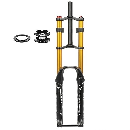 Tenedores de bicicleta de montaña : LUXXA Horquilla de Bicicleta de montaña de 26 27 5 29 Pulgadas Sistema de amortiguación Ajustable con Recorrido de 100 mm Eje de 9 mm, Gold-27.5inch