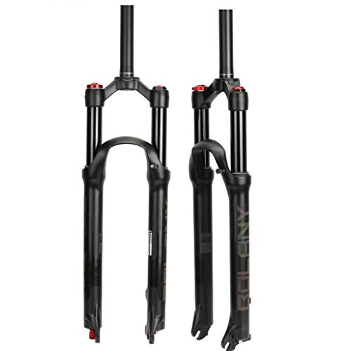 Mountain Bike Fork : 26 / 27.5 / 29 Inch Suspension Forks, Air Shock Absorber Disc Brake MTB 1-1 / 8" Bicycle Cycling Fork, Black straight tube (shoulder control)-26 inch
