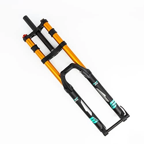 Mountain Bike Fork : Air Bike 26 Inch Air Fork Mountain Bike Suspension Fork, 170mm Travel & Rebound 1 1 / 8 inch Threadless Tapered Steerer, Disc Brake Compatible, Mechanical Lockout System, Black and Gold