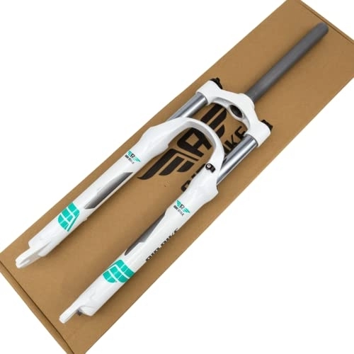 Mountain Bike Fork : Air Bike 26 Inch Coil Fork Mountain Bike Suspension Fork, 100mm Travel & Rebound 1 1 / 8 inch Threadless Straight Steerer, Disc Brake Compatible, Mechanical Lockout System, White