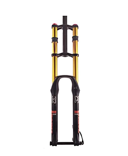 Mountain Bike Fork : Bicycle decompression front fork Mountain bike double shoulder pneumatic front fork Large stroke barrel shaft Downhill front fork damping rebound(Color:gold, Size:29'')