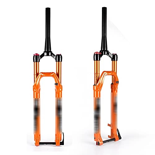 Mountain Bike Fork : Bicycle fork Mountain Bike Barrel Axle Version Front Fork Damping Tortoise And Hare Rebound 27.5 29 Inch Air Pressure 100 * 15mm (Color : Orange 29 inch wire control cone tube)