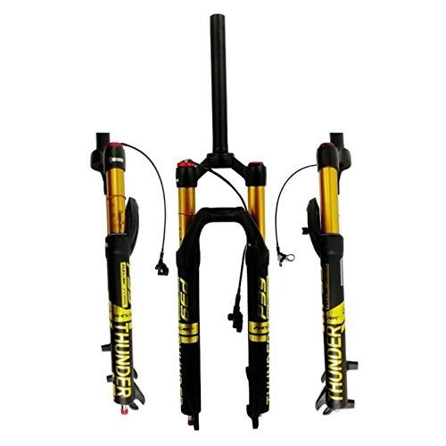 Mountain Bike Fork : Bicycle Suspension Fork 27.5" Air Shock AM MTB Bike Fork 29" Remote Lockout Straight Steerer 1-1 / 8" QR 9mm Travel 100mm (Color : Black yellow-RL, Size : 26inch)