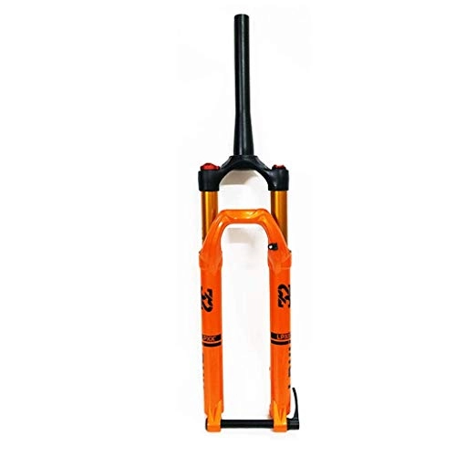 Mountain Bike Fork : CHP 27.5 / 29" Suspension Fork, MTB Mountain Bike Aluminum Alloy Conical Tube Cone Disc Brake Damping Adjustment Travel 100mm Black (Color : Orange, Size : 27.5inch)