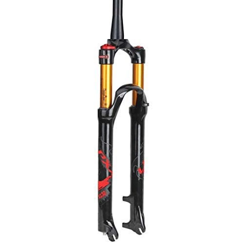 Mountain Bike Fork : DZGN Mountain bike suspension fork 26 27.5 29 inch travel 100mm air fork cone tube 1-1 / 2"XC bicycle QR hand control remote control MTB, A-Red, 26in