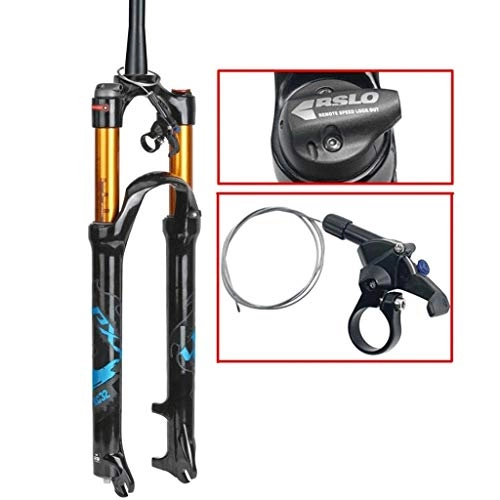 Mountain Bike Fork : DZGN Mountain bike suspension fork 26 27.5 29 inch travel 100mm air fork cone tube 1-1 / 2"XC bicycle QR hand control remote control MTB, B-Blue, 26in