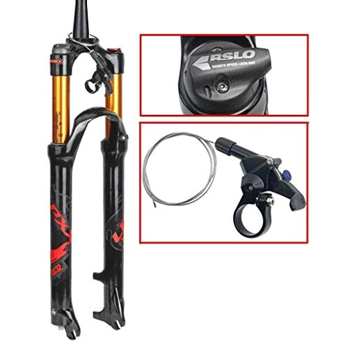 Mountain Bike Fork : DZGN Mountain bike suspension fork 26 27.5 29 inch travel 100mm air fork cone tube 1-1 / 2"XC bicycle QR hand control remote control MTB, B-Red, 26in
