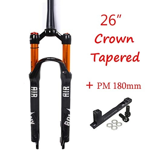 Mountain Bike Fork : FANGXUEPING Mtb Fork Suspension 26 / 27.5 / 29'' Air Shock Forks 100mm 1-1 / 8'' Straight Tapered Disc Aluminum Alloy Mountain Bike Parts 27.5 Tapered-Top cap