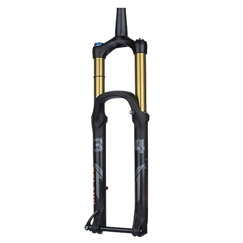 Mountain Bike Fork : JAYWIS Mountain Bike Suspension Front Fork, Bicycle Air Pressure Suspension Front Fork, 27.5 / 29-inch Thru-axle Shoulder Control, Tapered Tube, 27.5inch, Gold