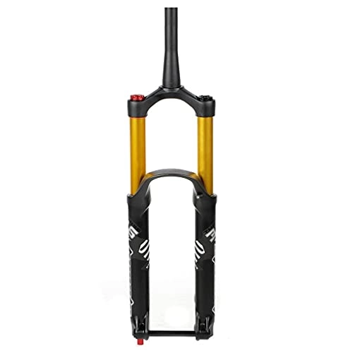 Mountain Bike Fork : Jejy Travel 180mm MTB 27.5 / 29 Inch Air Forks Thru Axle 15x110mm, Magnesium Alloy Tapered Steerer 1-1 / 8" Mountain Bicycle Suspension Fork Outdoor (Color : Black gold tube, Size : 29)