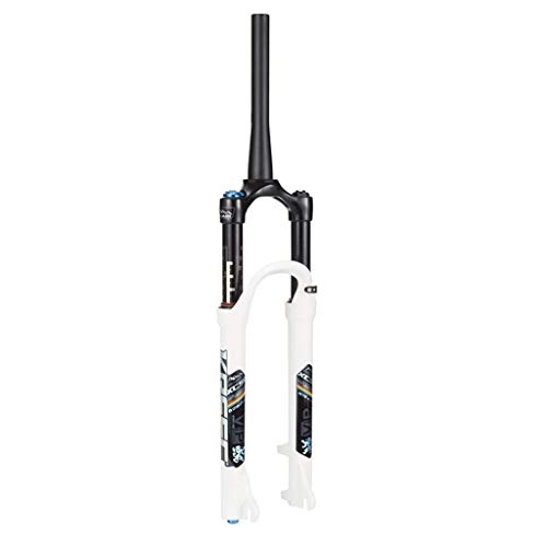 Mountain Bike Fork : KANGXYSQ 26" 1-1 / 8" Suspension Fork, MTB Mountain Bike Aluminum Alloy Cone Disc Brake Damping Adjustment Travel 100mm Black&White (Color : White, Size : 27.5inch)