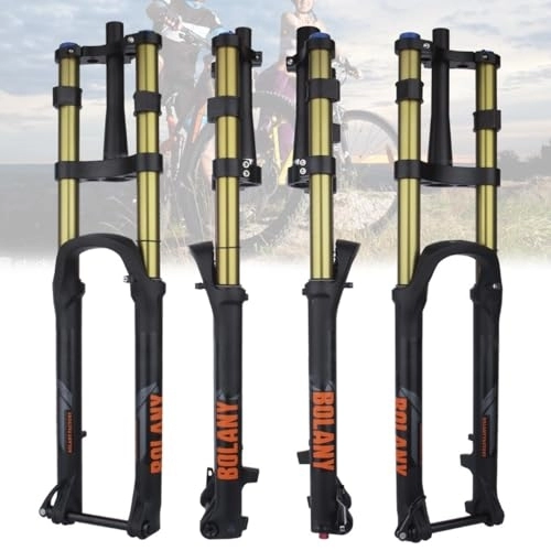 Mountain Bike Fork : KLWEKJSD 27.5 / 29in Bike Fork Double Shoulder 1-1 / 8 Straight / Tapered Air Suspension Adjustable Rebound Travel 180mm Manual Lock Thru Axle 15x110mm Mountain ( Color : 27.5'' Gold , Size Tapered