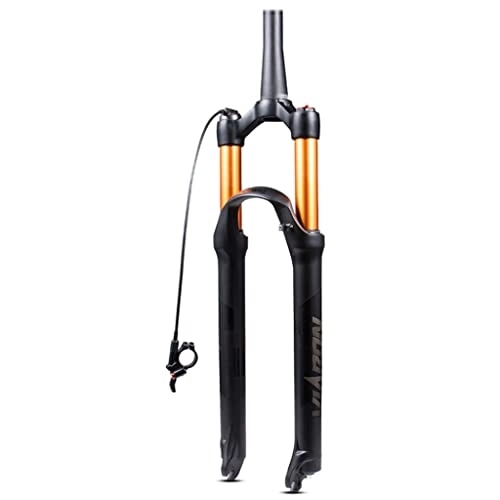 Mountain Bike Fork : LHHL MTB Air Suspension Fork 26 27.5 29inch XC Mountain Bike Forks Remote Lockout Travel 100mm 1-1 / 2" Tapered Disc Brake QR 9mm Rebound Adjust Bicycle Fork (Color : Black gold, Size : 27.5")