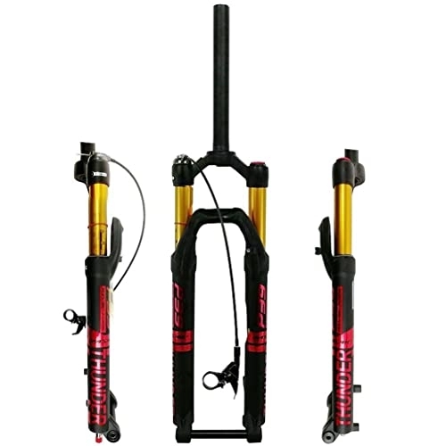 Mountain Bike Fork : Mountain Bike Suspension Fork 26 27.5 29 Inch Air Fork 120mm Travel MTB Fork Rebound Adjustable 1-1 / 8'' Straight Bicycle Front Fork Thru Axle 15mm (Color : Red remote, Size : 26'')