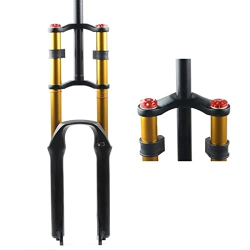 Mountain Bike Fork : Mountain Bike Suspension Forks Downhill 26 / 27.5 / 29'' MTB Air Fork With Damping 130mm Travel 1-1 / 8 Double Shoulder DH Front Fork Disc Brake QR 9mm (Color : Gold, Size : 29inch)