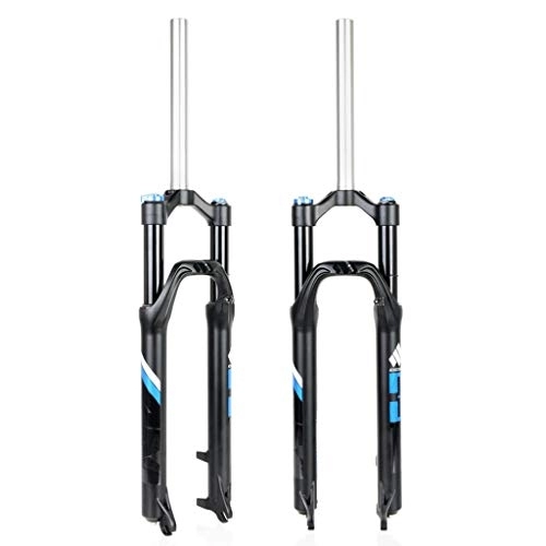 Mountain Bike Fork : MZP 26 27 Inch Bike Suspension Fork Lightweight Alloy Straight Pipe MTB Bicycle Gas Fork Shoulder Control Travel 100mm (Color : Black blue, Size : 26inch)